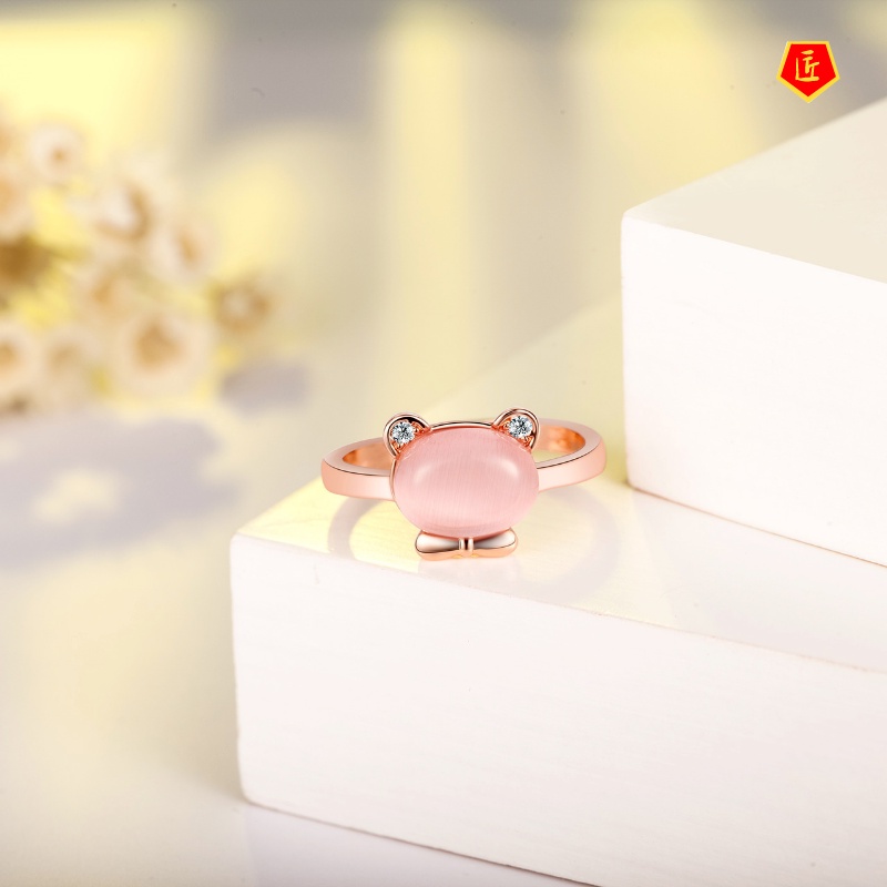 [Ready Stock]Pink Crystal Ross Quartz Ring Female Fashion Creative