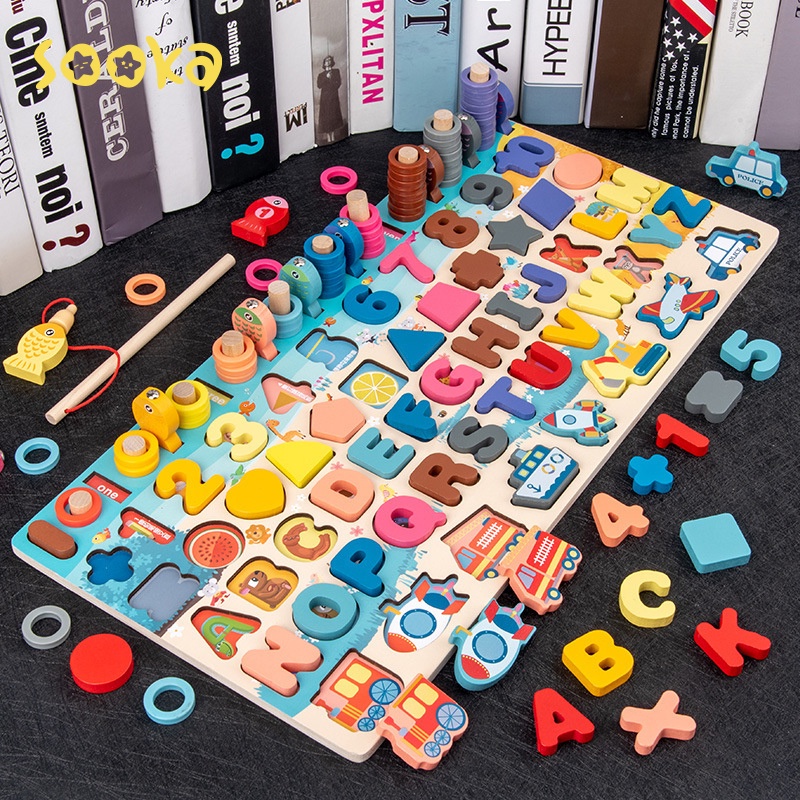 SOOKA Montessori Wooden Puzzle  7 in 1 / Puzzle Bahan Kayu Berhitung Dengan Bentuk / Mainan Edukasi Anak  SK-GCE1066