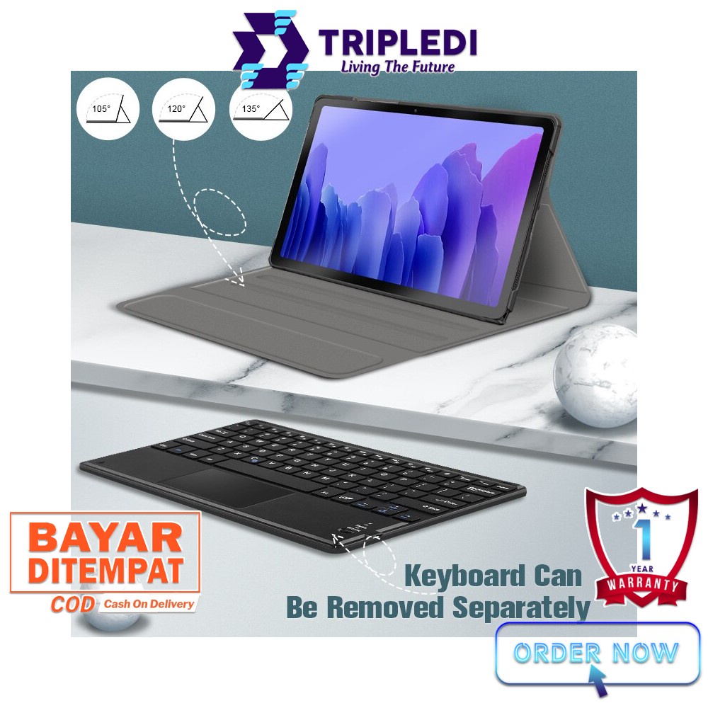 TRIPLEDI Case Samsung Galaxy Tab S7 FE 2021 5G Keyboard Touchpad Free Stylus Pen SM-T730 SM-T736B Flip Casing Leather Keyboard Trackpad Backlit LED Wireless Bluetooth Book Cover Folio Sarung Pelindung Tablet Android Stand Built-in Protektif Shockproof-7