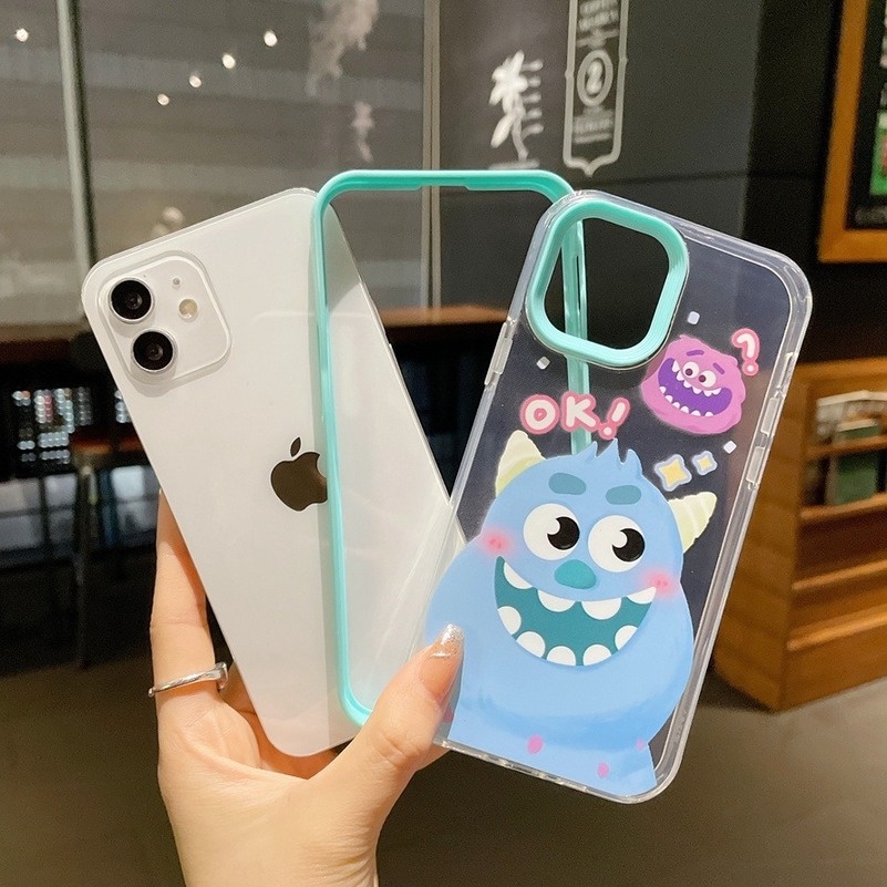 3 In 1 Soft Case Silikon Transparan Anti Jatuh Motif Monster Untuk iPhone 13 12 11 Pro Max XS Max XR X XS 8 7 Plus SE 2020