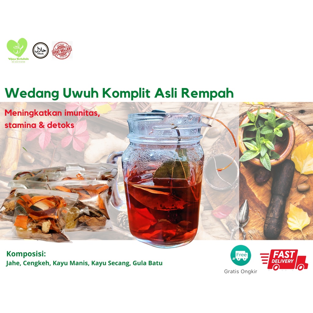 

Wedang Uwuh Komplit Jahe + Gula Batu (Sachet) Minuman Antioksidan Rempah Herbal JSR Herbal