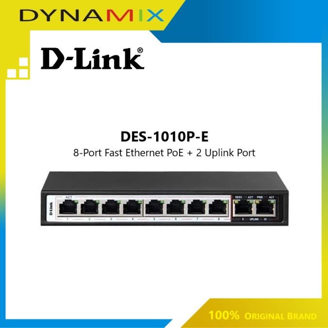 D-Link PoE Switch DES-F1010P-E 8 Port PoE + 2 Uplink Port | DLink GARANSI RESMI