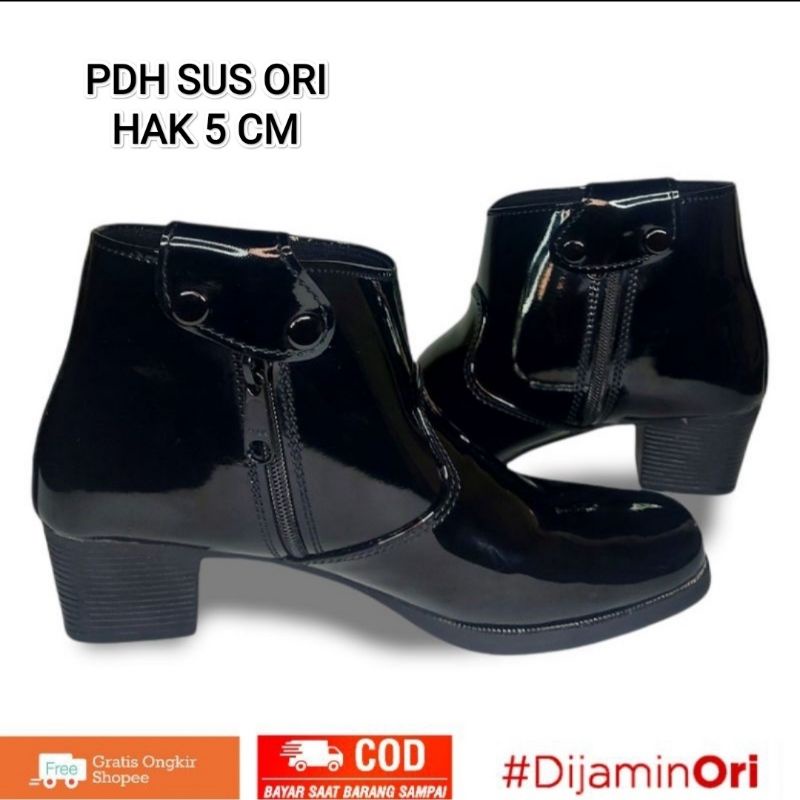 Sepatu Pdh Wanita Pdl Sus Polwan Kilap Pdl Secwan Dishub Boots Hijab Boots Wanita HAK 5 CM &amp; 3 CM