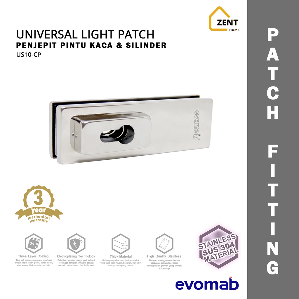evomab Penjepit Pintu Kaca Silinder Patch Fitting US10