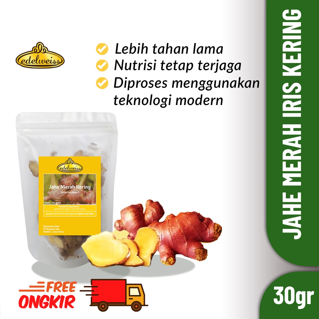 

Edelweiss Jahe Merah Kering Iris Murni Refill Pack 30gr (Dried Red Ginger)