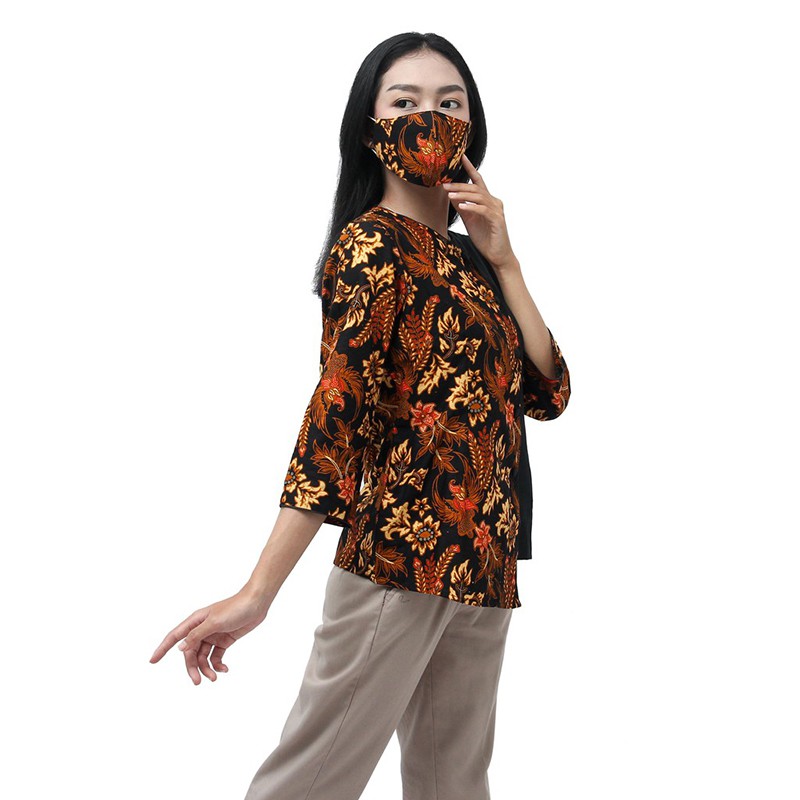 Atasan Batik Wanita Blouse Kombinasi Hitam - S-M-L-XL-XXL-3L-4L-5L - Model Kancing Depan - MODERN-3