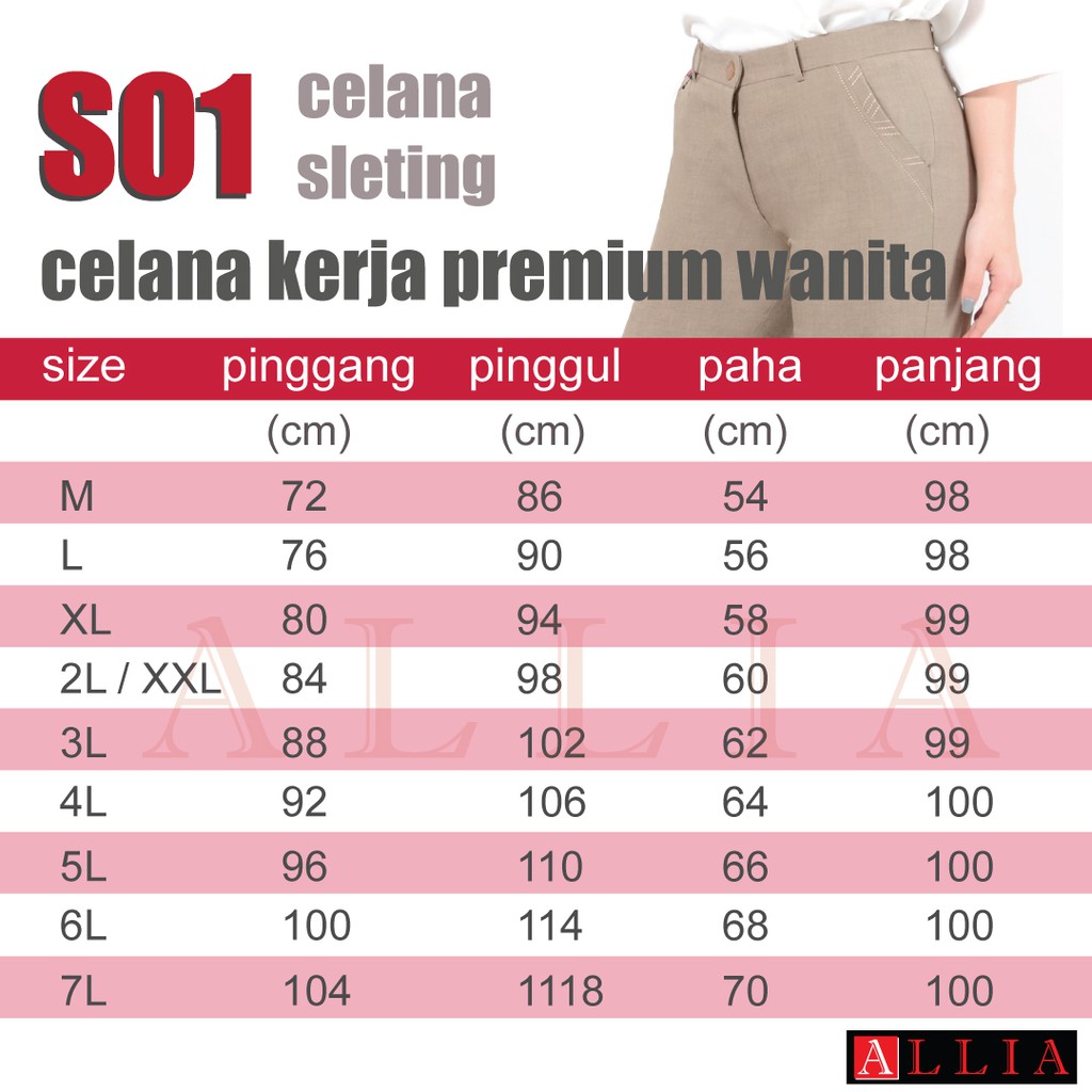 ALLIA S01 BLACK M - 7L  - celana bahan wanita  - Celana Kerja Wanita