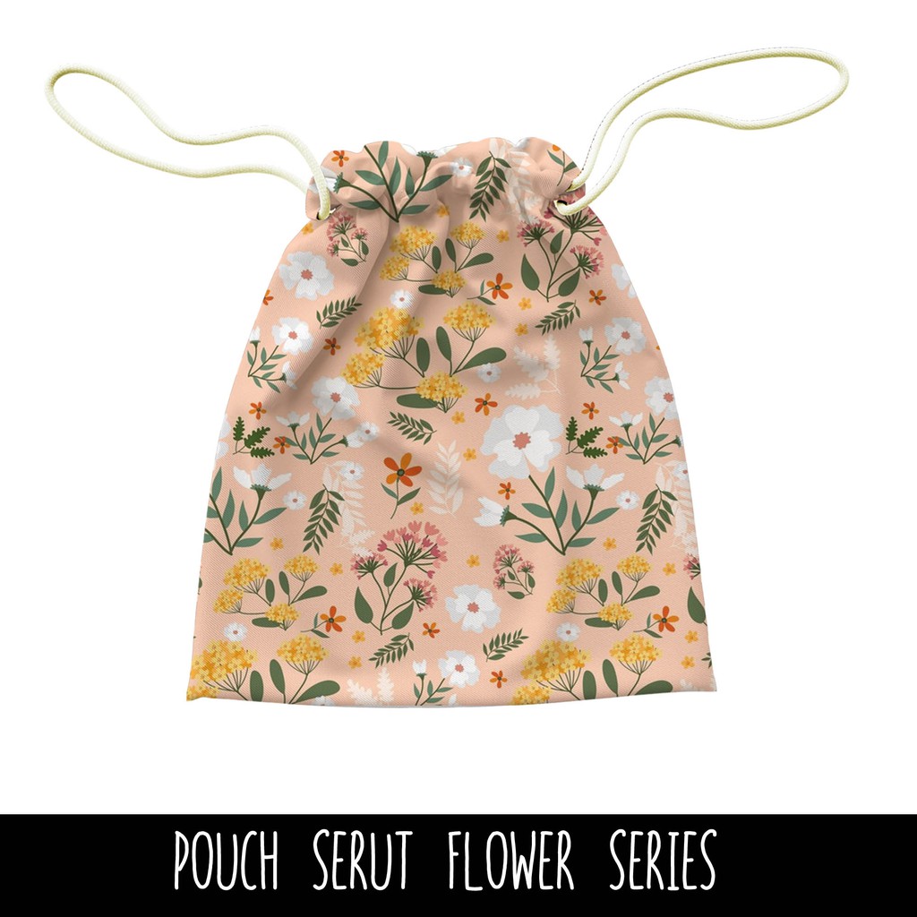 Full Print Pouch Serut Modern Flower Pattern Bisa Request Tulisan