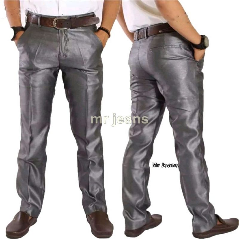 Celana Bahan Dasar Mengkilap Metalik Slimfit Kerja Kantor Formal (original vedoz)
