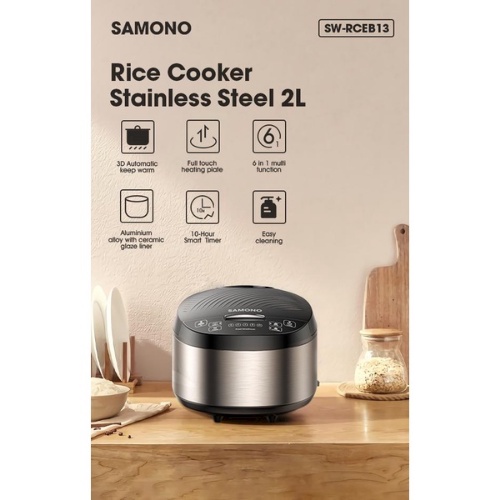 Samono 2L Rice Cooker Penanak Nasi Elektrik - Multifungsi 6 in 1 Pemanas Otomatis 3D Smart Timer SW-RCEB13