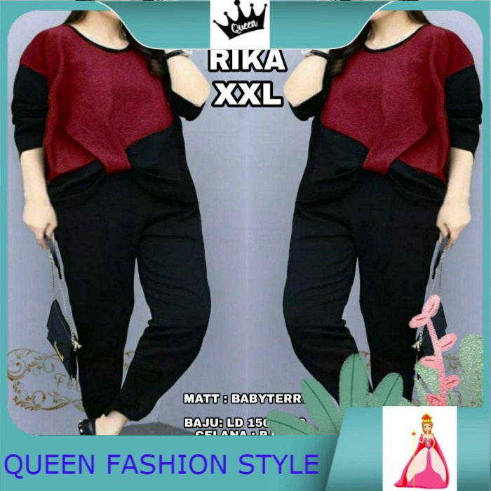 Baju atasan dewasa set import wanita terbaru 2020 kekinian Setelan Jumbo Rika Babyterry fit to L