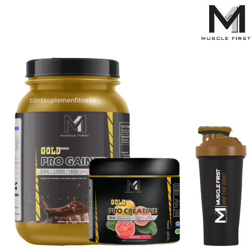 

Muscle First Paket Bulking Pro Gold Gainer 2lbs and Creatine 300gr + Bonus Singlet