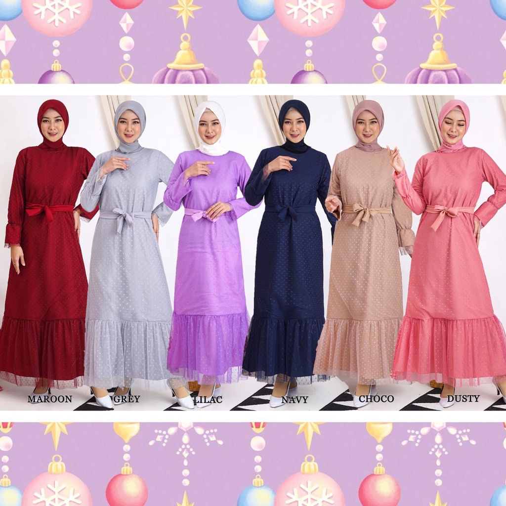 (Dijamin RealPict) Gamis Helwa Tile Polkadot Maxi Dres Lebaran Long Dress Busana Muslim Murah!!