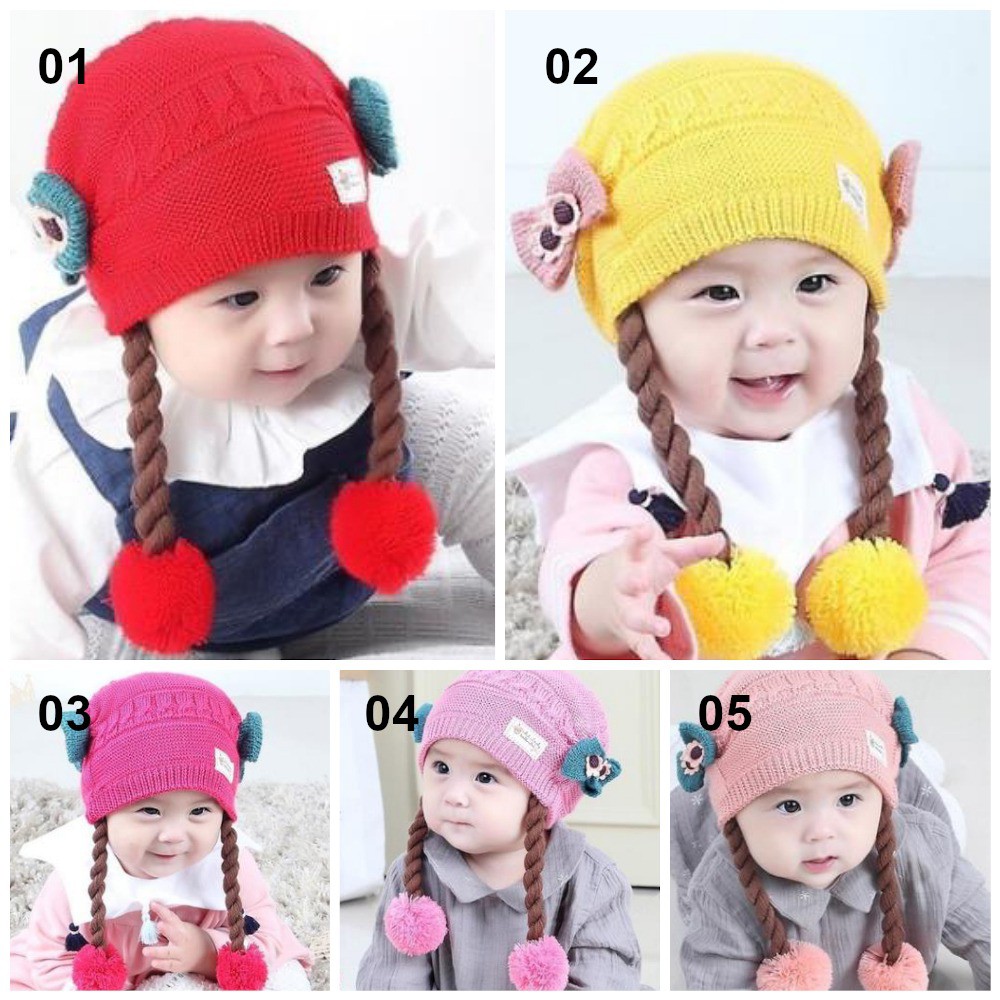 ~COD~ DO-P19-21 Topi Anak Perempuan Rambut Kepang / Topi Bayi Kupluk Imut Lucu Baby Hat Wig Impor-PART 03