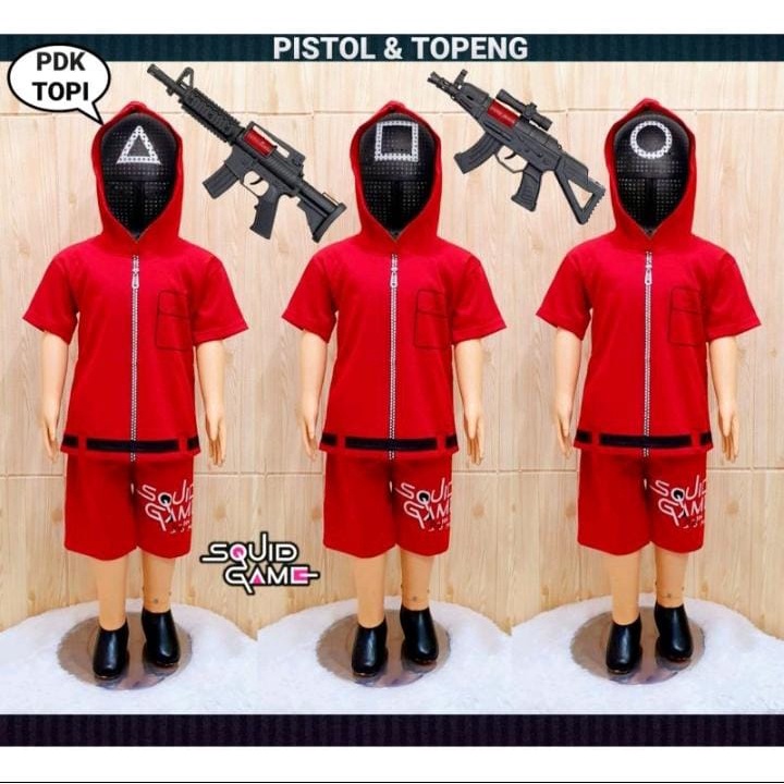 SETELAN BAJU KAOS ANAK LAKI LAKI / PEREMPUAN MOTIF SQUID GAME KOSTUM LENGAN PENDEK /BAJU ANAK SQUID 