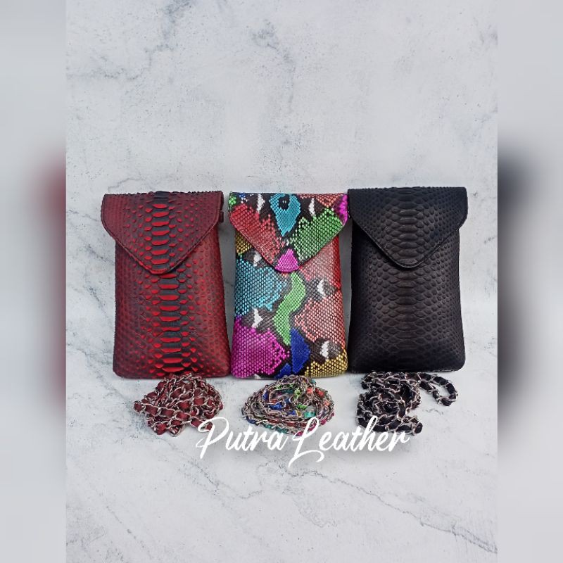 Sling Bag HP tali rantai. Tas kulit ular