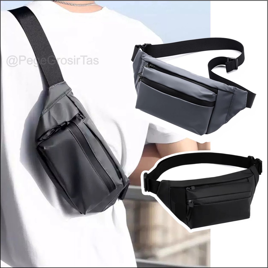 Pege 8870 - Tas Pinggang Waistbag Unisex Model Polos Keren Slingbag Selempang  Bahu Untuk Sehari Hari