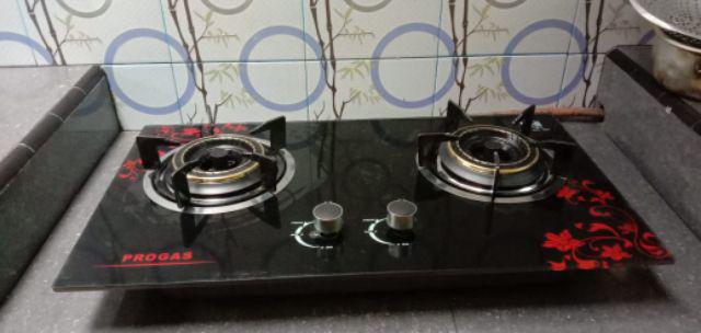 Kompor Tanam Kaca Gas Tanam Duduk Progas Hitam Tempered Glass 2 Tungku Super Irit Api Biru