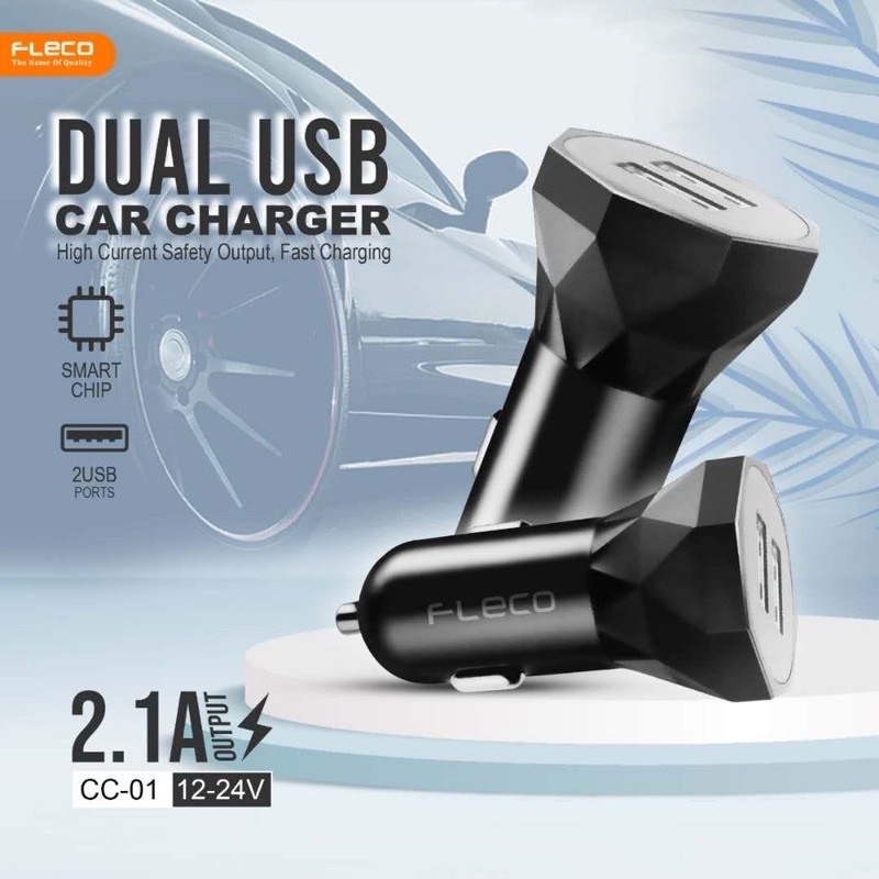 Saver Mobil Fleco 2usb 2.1a CC-01 F-65pro  Batok Kepala Casan saver Fleco 2usb 2.1a Promo Sen