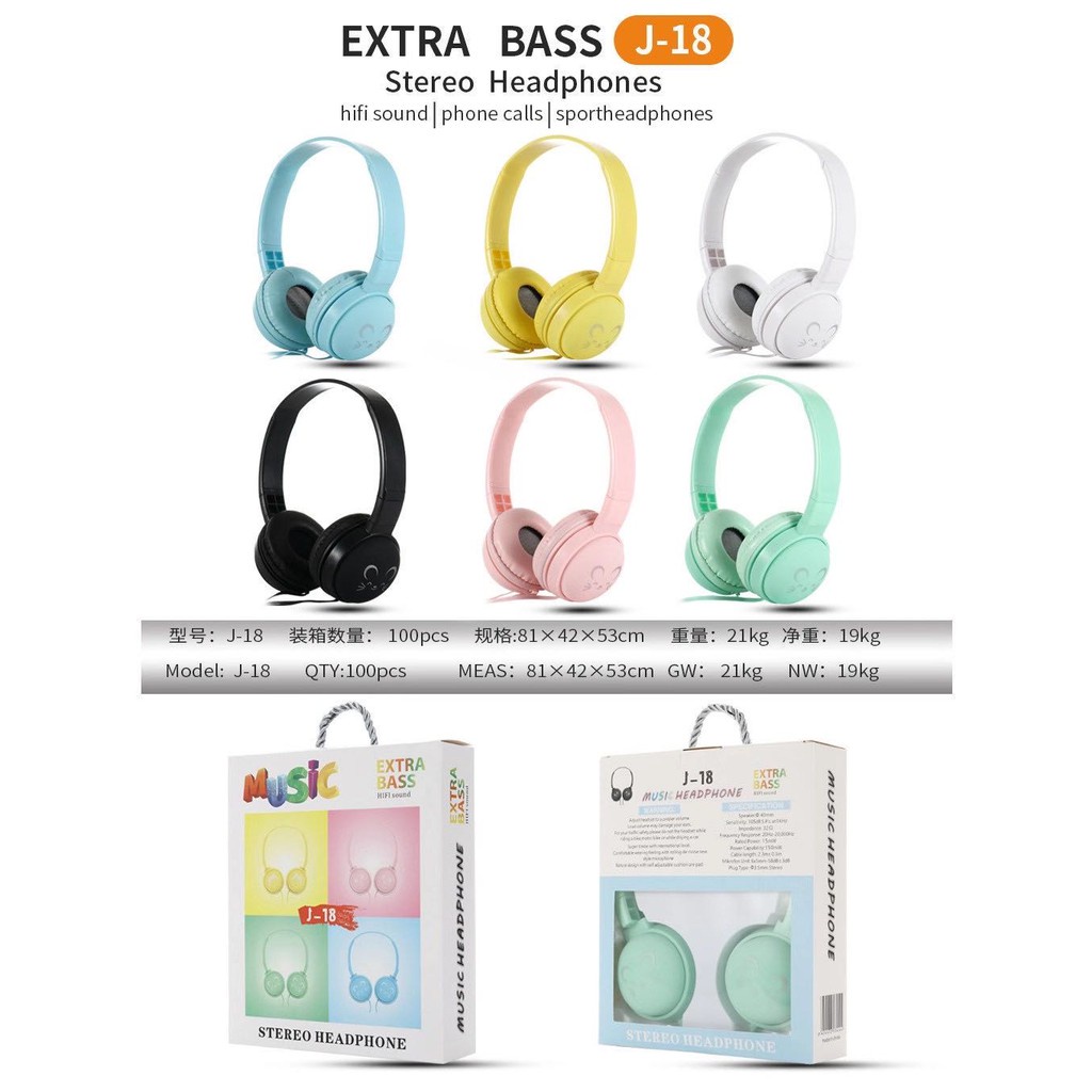 Headset Headphone Bando Universal MACARON J-18 Stereo Extra Bass