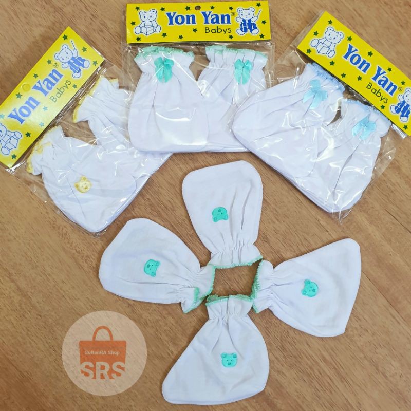 1 Set Sarung Tangan Set Kaki Bayi YON YAN  Polos Tangan Model KERUT (1 Set Atau 3 Set)