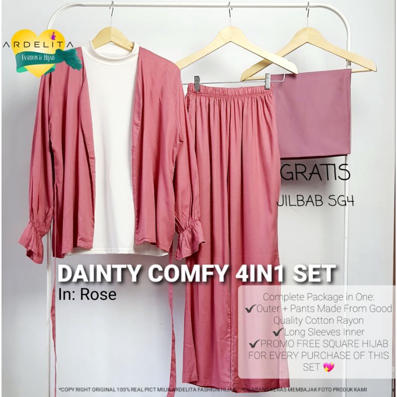 ORI PAKET OOTD 4IN1 HEMAT LENGKAP DAINTY DAILY COMFY WEAR SET / SETCEL WANITA NYAMAN DIPAKAI / BAJU SETELAN WANITA HIJAB BAHAN KATUN RAYON / BAJU WANITA MODEL TERBARU KEKINIAN / HOME DRESS KEREN NYAMAN GAYA