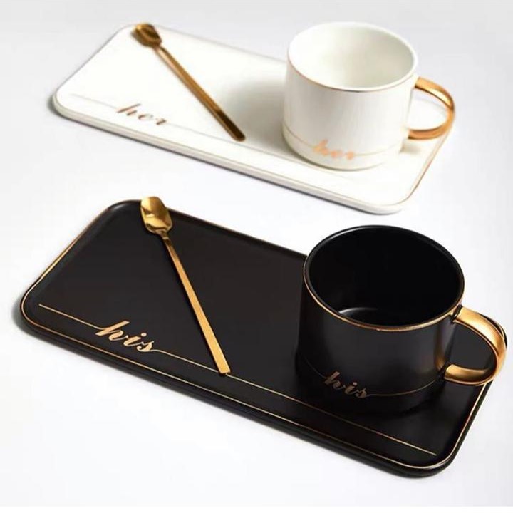 Yutensil Gelas Cangkir Set Giftbox Gold Hitam