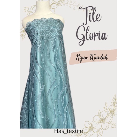 Kain Bahan kebaya Brokat Tile Mutiara Gloria Warna Hijau Wardah