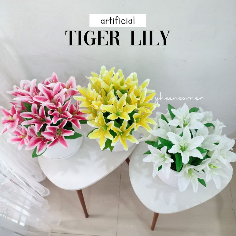 Artificial Tiger Lily Set / Bunga Lily Tiger Artifisial Dengan Pot Bola Jumbo