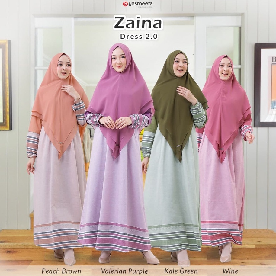 DRESS ONLY YASMEERA ORIGINAL ZAINA DRESS 2.0 GAMIS DEWASA VALERIAN PURPLE PEACH BROWN KALE GREEN ROS