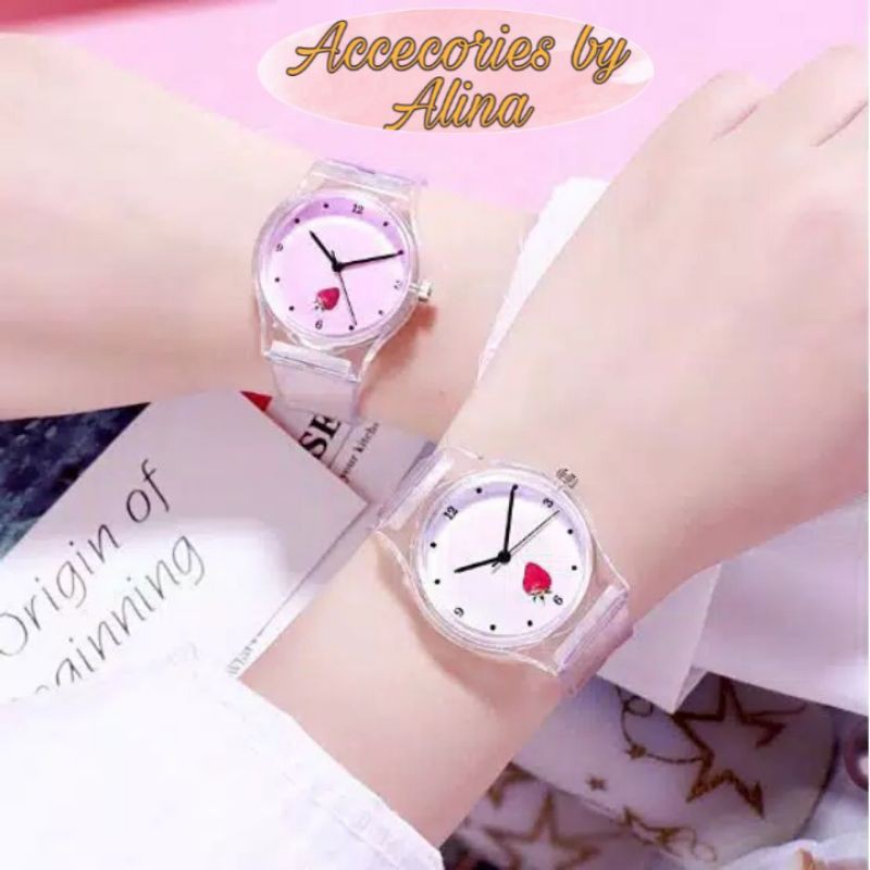 JAM TANGAN JELLY STRAWBERRY /JAM TANGAN TRANSPARAN/ELEGANT