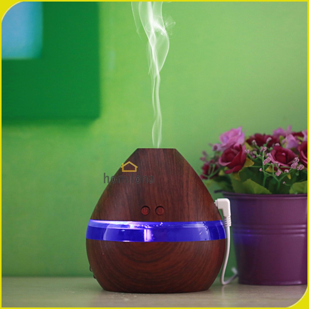 Humidifier Diffuser Aromaterapi Motif Kayu 300ml LED RGB Color - Taffware Humi H218 Wooden Dark Brown / Pelembab Udara Aromatherapy Essential Oil Burner Wood Design 100% Ori