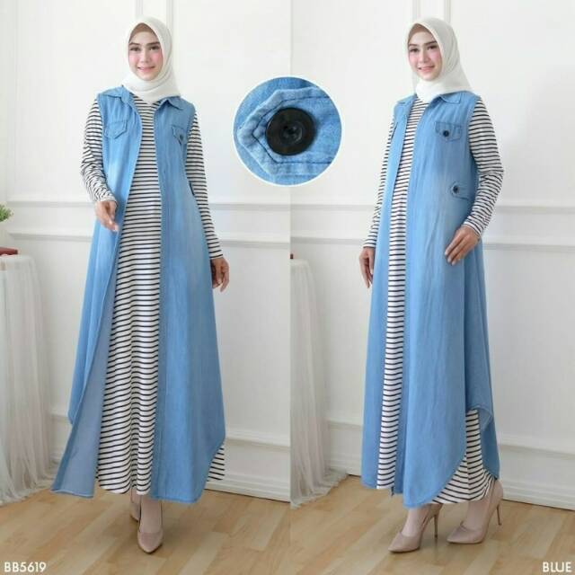 SET OUTER BLUE JEANS BB5619 MUAT SAMPAI L REAL PICT