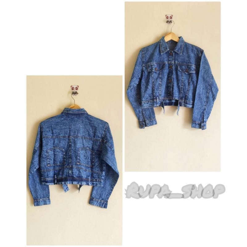 SNOWANSH JAKET JEANS CROP WANITA SAKU BELAKANG