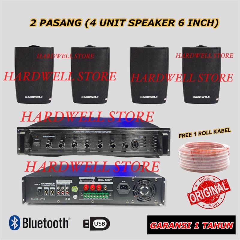 Paket Sound System Indoor Hardwell Original 4 Speaker Untuk Cafe, Sekolahan, Masjid, DLL