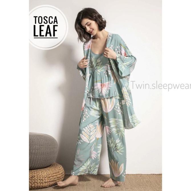 BAJU TIDUR WANITA SETELAN PANJANG / PIYAMA SET KIMONO - TOSCA LEAF