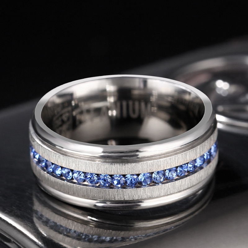 Cincin Sapphire Bahan Stainless Steel Antioksidan Gaya Punk Hipster Untuk Pria