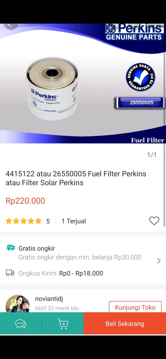 4415122 Atau 26550005 Fuel Filter Perkins Atau Filter Solar Perkins