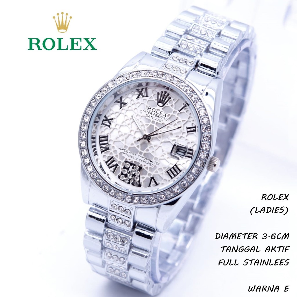 JAM TANGAN WANITA ROLEX MADU RANTAI TANGGAL AKTIF