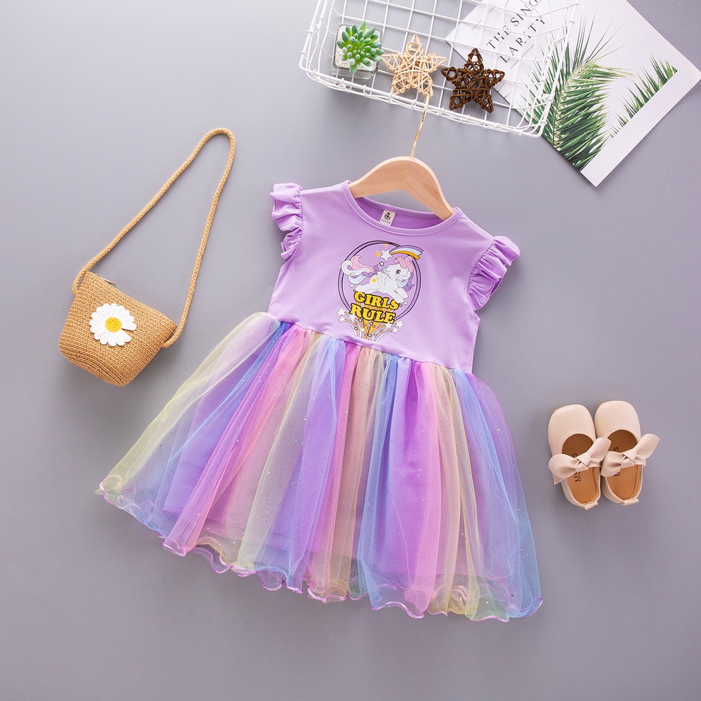 Dress tutu anak perempuan gaun pesta unicorn rainbow anak cewek lucu import-2