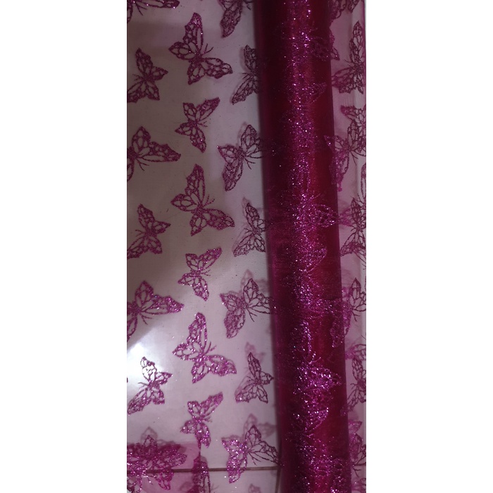 

Kain Kaca Organdi Motif Souvenir Craft Gliter Kupu Fanta/Fusia 041