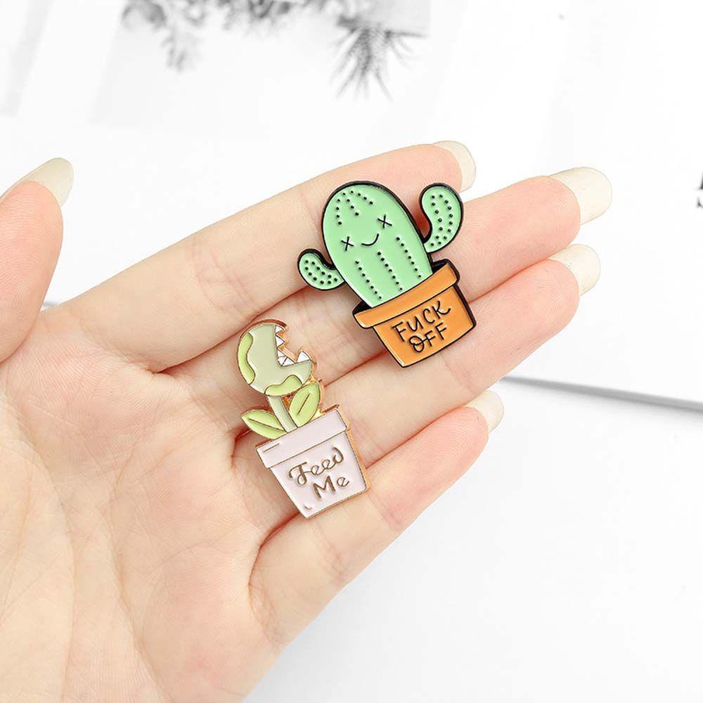 Mxbeauty Kaktus Bros Hadiah Untuk Anak-Anak Kartun Perhiasan Aksesoris Pot Kaktus Kerah Pin Lencana Pin Enamel Pin