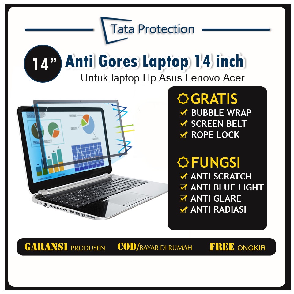 Anti Gores Laptop 14 inch anti radiasi pelindung layar laptop Hp Asus Lenovo Acer Anti Glare