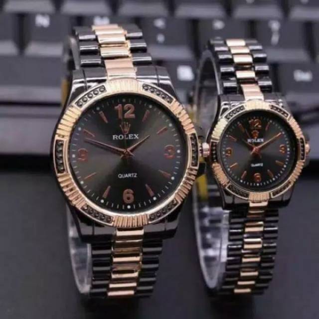 Jam tangan couple rolex kombinasi hitam gold (Harga 1 pcs Cowok/Cewek)