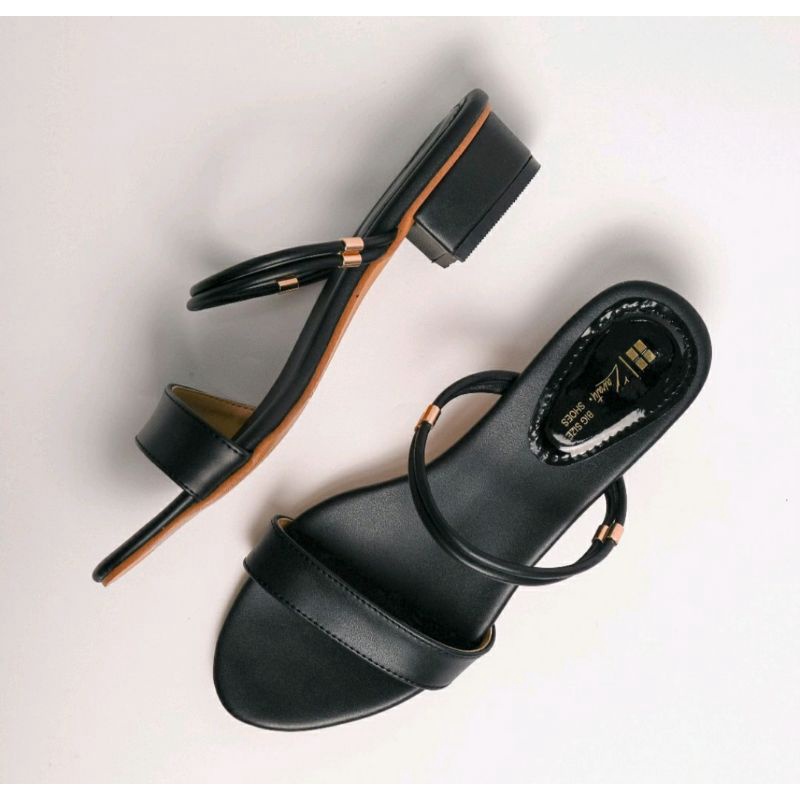 COD / Sendal Vivian Black Big Size 41-45 Slop Wanita Kasual JUMBO Kulit Size Besar Hitam, 42