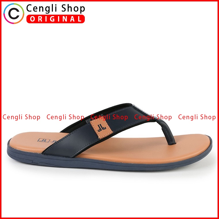 SANDAL CASUAL JIM JOKER PRIA ORIGINAL JEPIT KULIT BIRU NAVY JJ17