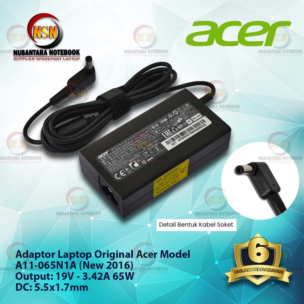 Adaptor Charger Original Acer 19v - 3.42A DC 5.5*1.7mm New Model 2016