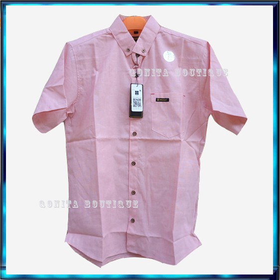 Kemeja Pria Lengan Pendek Polos Cowok Baju Pria Premium Distro Katun Soft Pink Merah Muda XL |QB03-1