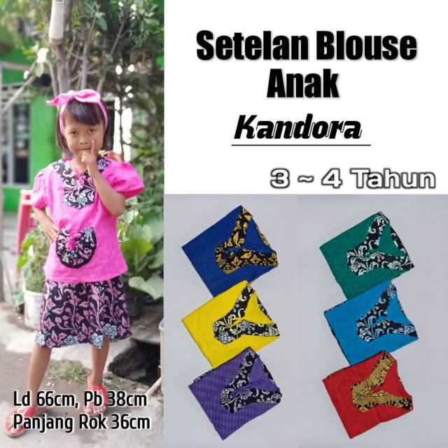 Baju Setelan Anak Perempuan / Setelan Blus Anak Rok Songket Skirt Prada Kantong Doraemon