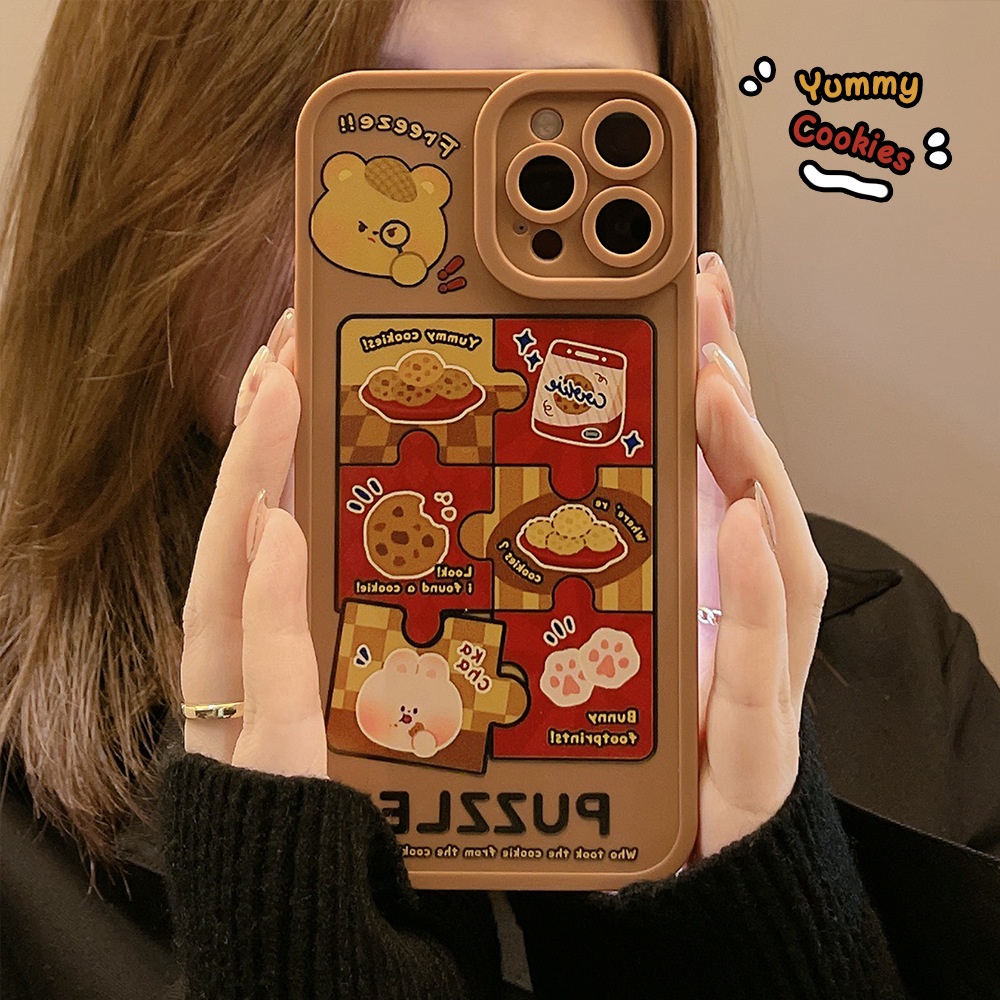 IPHONE Yummy Cookie Bear Bunny Perlindungan Penuh Lembut Casing Ponsel Cover Untuk Iphone7 8 PLUS X XR XS 11 12 13 14 MINI PRO MAX SE 2020